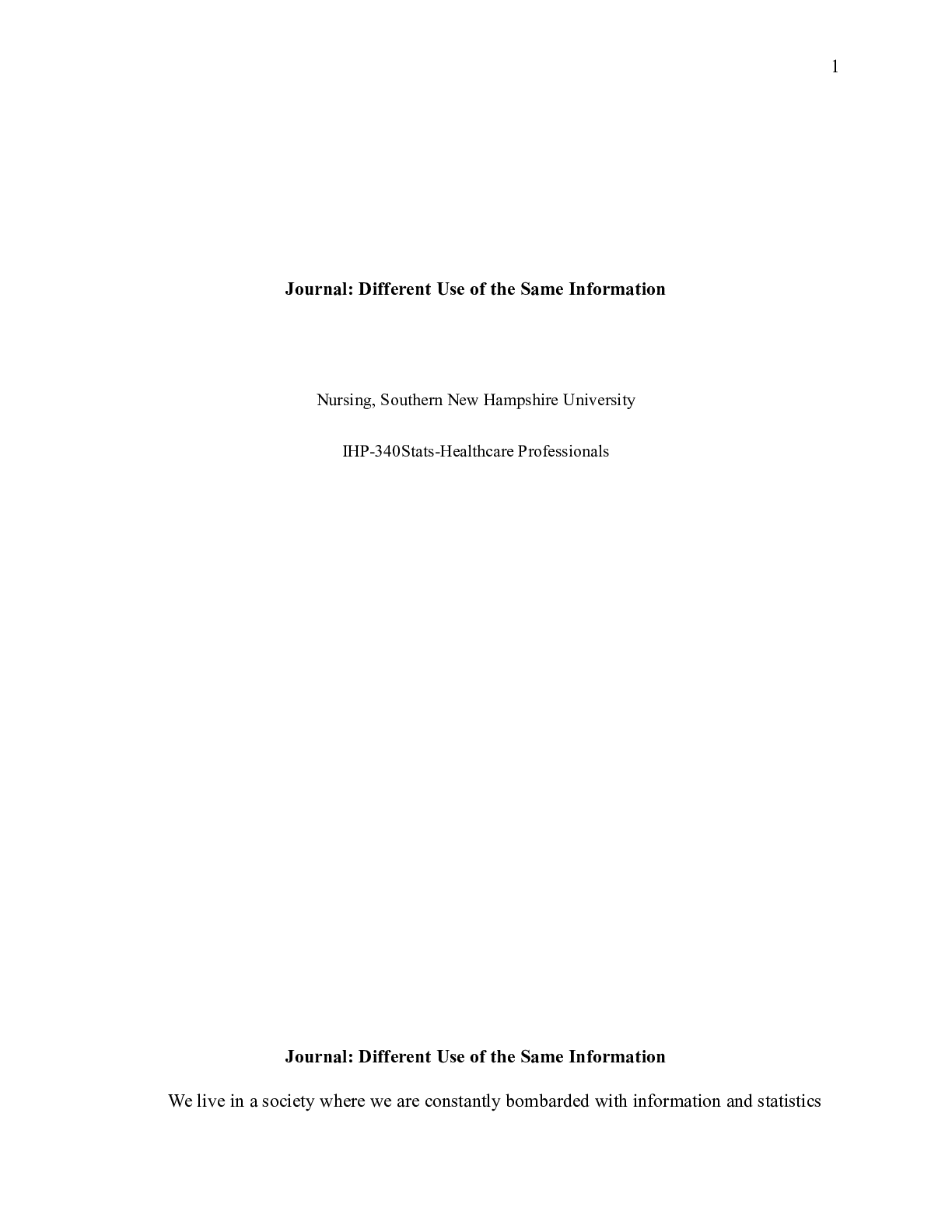 Preview image for IHP340 M5 JournalSameInfoDiffUses|    Journal: Different Use of the Same Information